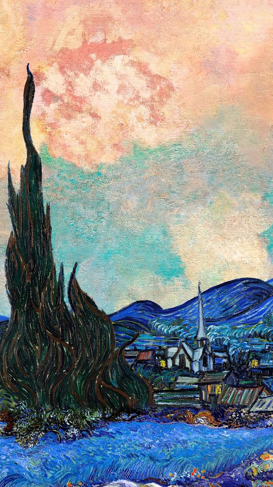 Van Gogh's landscape iPhone wallpaper. Remixed by rawpixel.