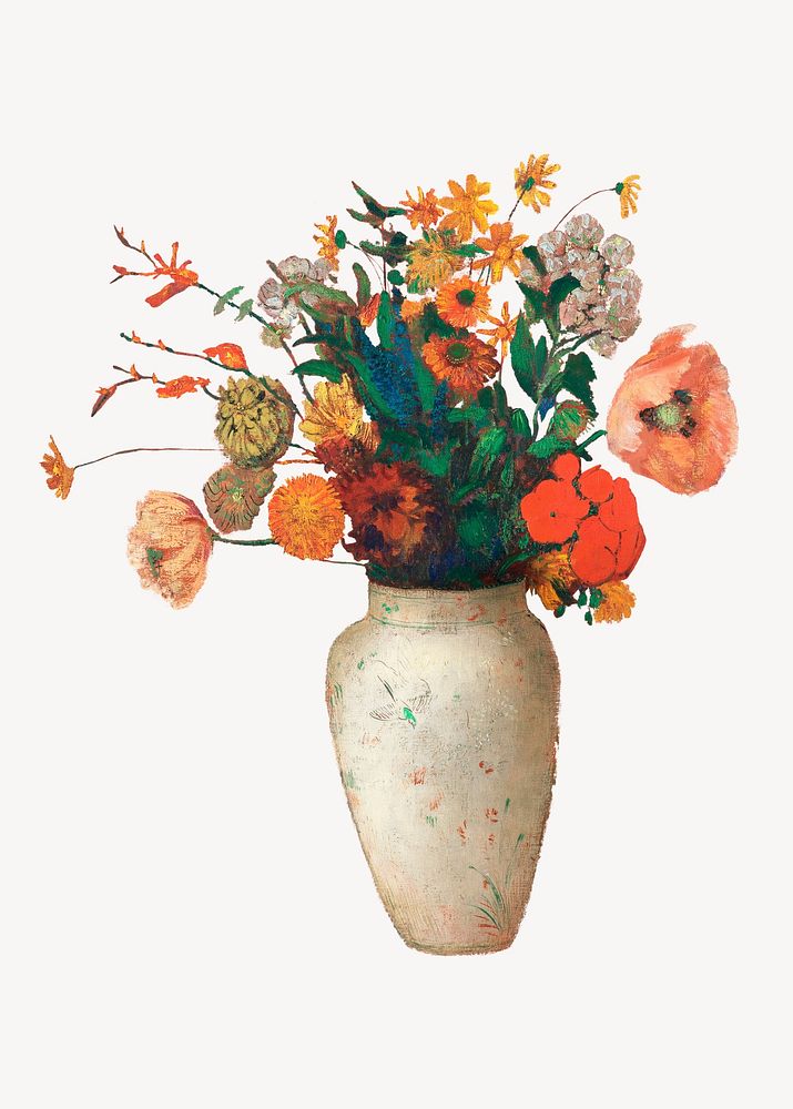 Flower vase collage element psd, remixed by rawpixel