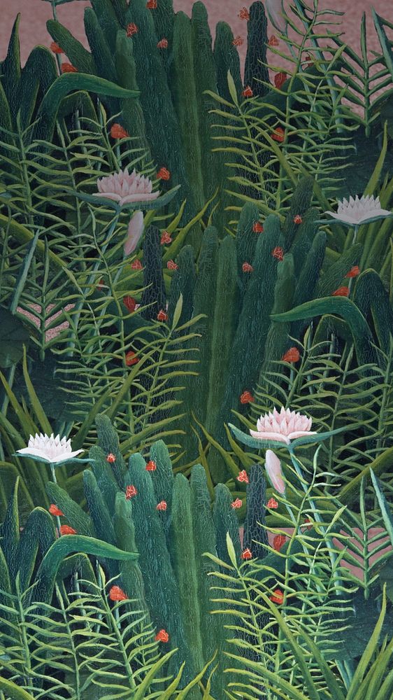 Henri Rousseau's nature iPhone wallpaper, remixed by rawpixel