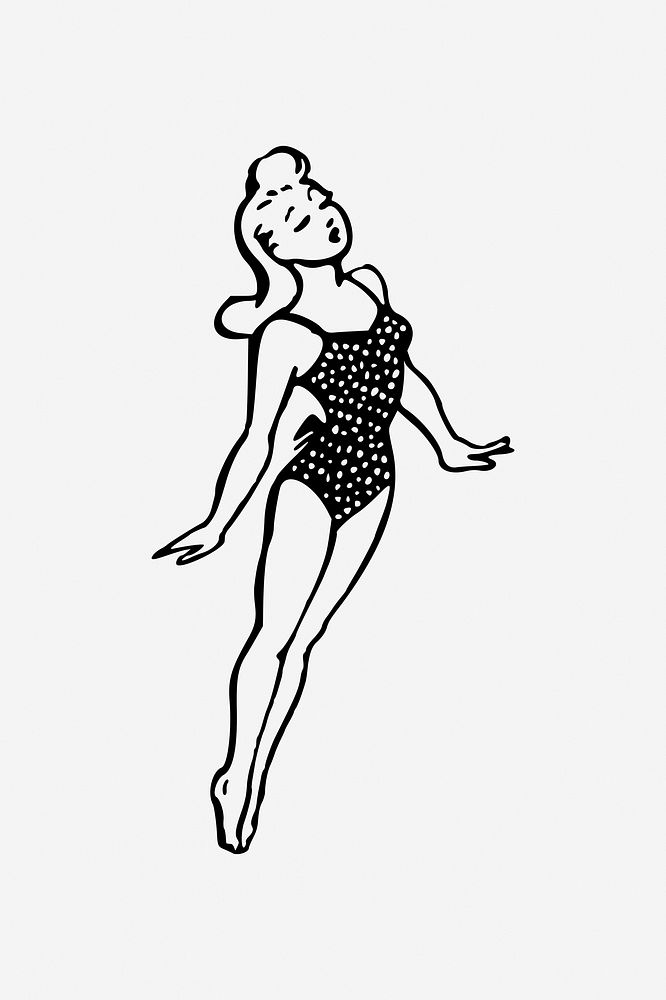 Woman in swimming suit illustration. Free public domain CC0 image.