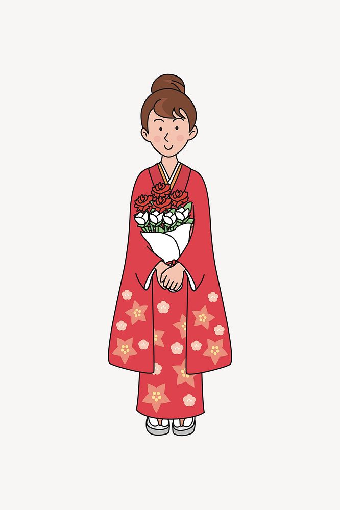 Japanese girl illustration. Free public domain CC0 image.