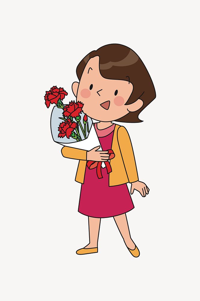 Lady with flowers illustration. Free public domain CC0 image.
