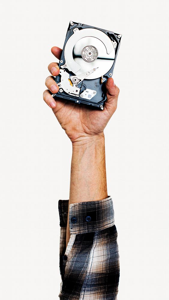 Hand holding hard disk isolated image