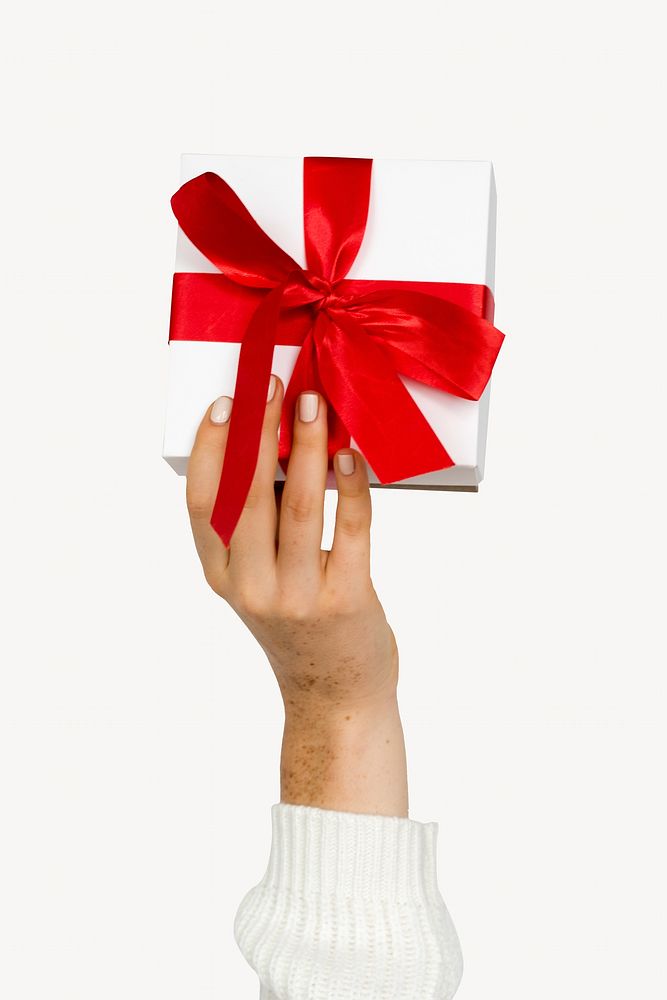 Hand holding gift isolated image