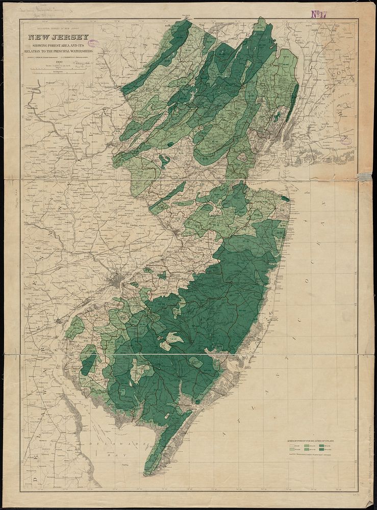             New Jersey showing forest area and its relation to the principal watersheds          