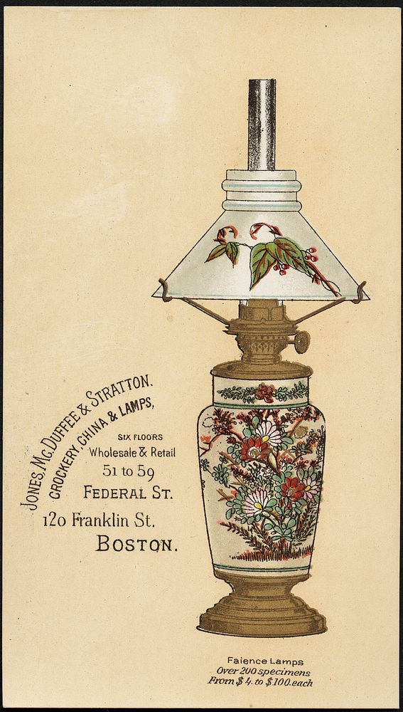             Jones, McDuffee & Stratton. Crockery, china & lamps, six floors, wholesale & retail, 51 to 59 Federal St., 120…