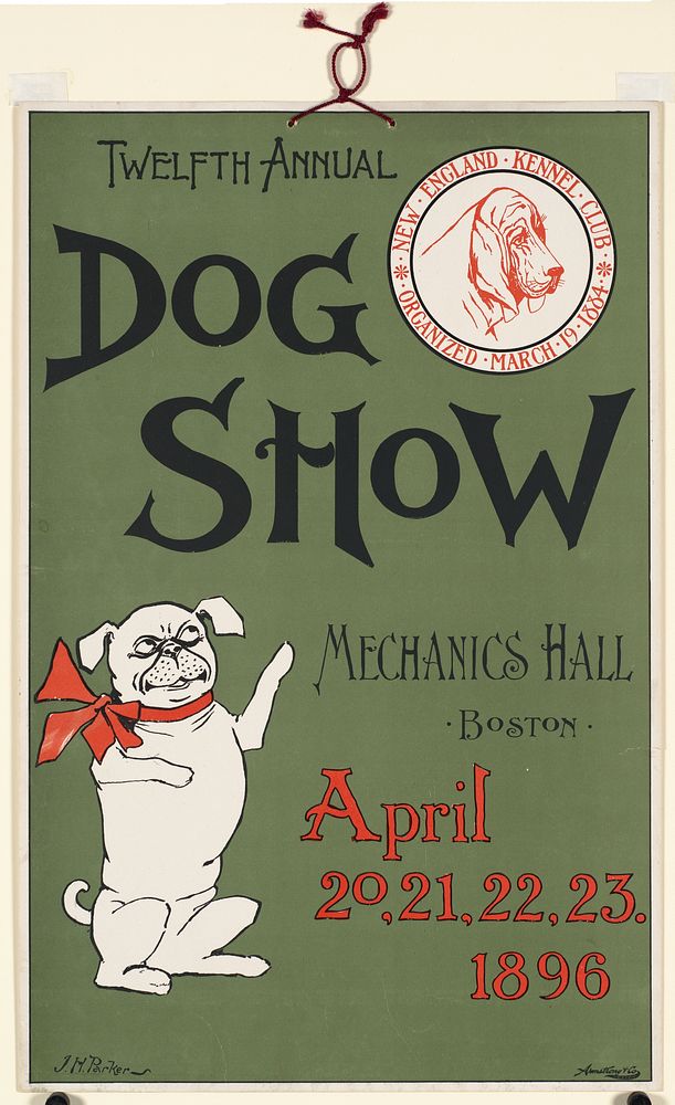             Twelfth annual dog show, Mechanics Hall, Boston, April 20, 21, 22, 23. 1896.          
