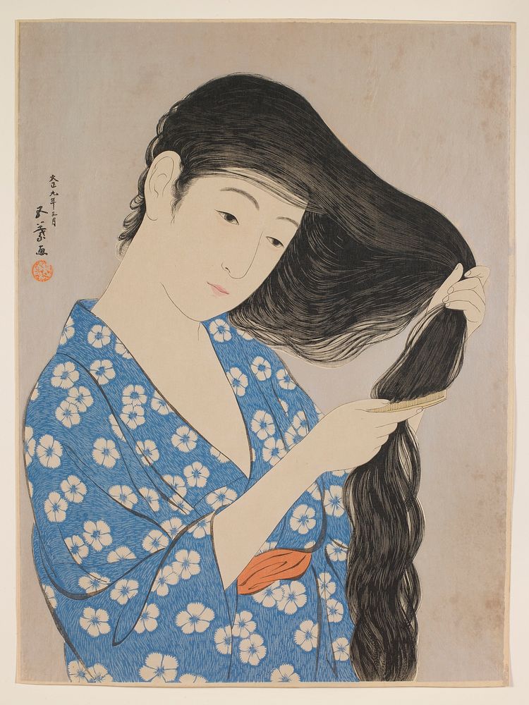 Woman Combing Her Hair by Goyō Hashiguchi