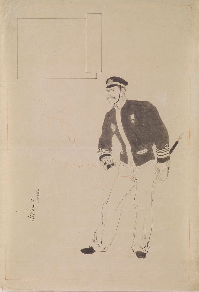 Preparatory Drawing for a Woodblock Print Depicting a Japanese Naval Officer during the Sino-Japanese War