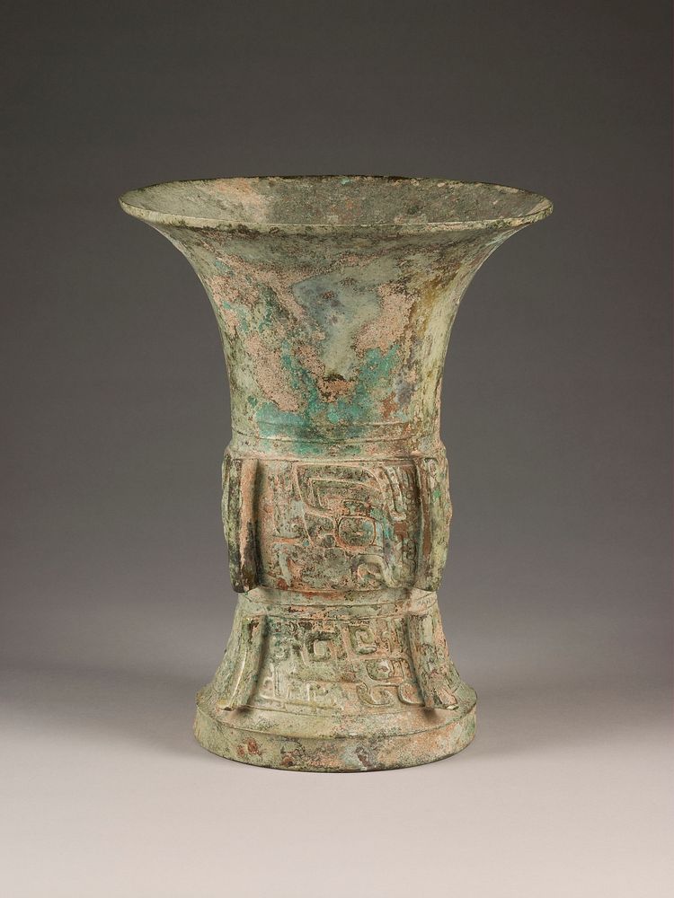 Wine Vessel (zun) with Design of Zoomorphic Masks and High Flat Flanges