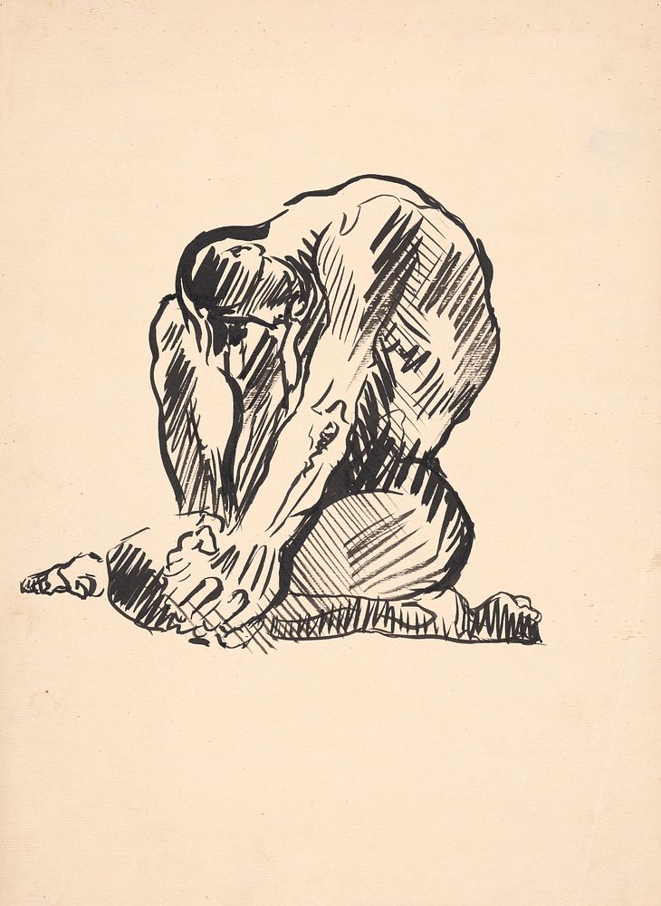 Study of a male nude in a sitting position by Arnold Peter Weisz Kubínčan