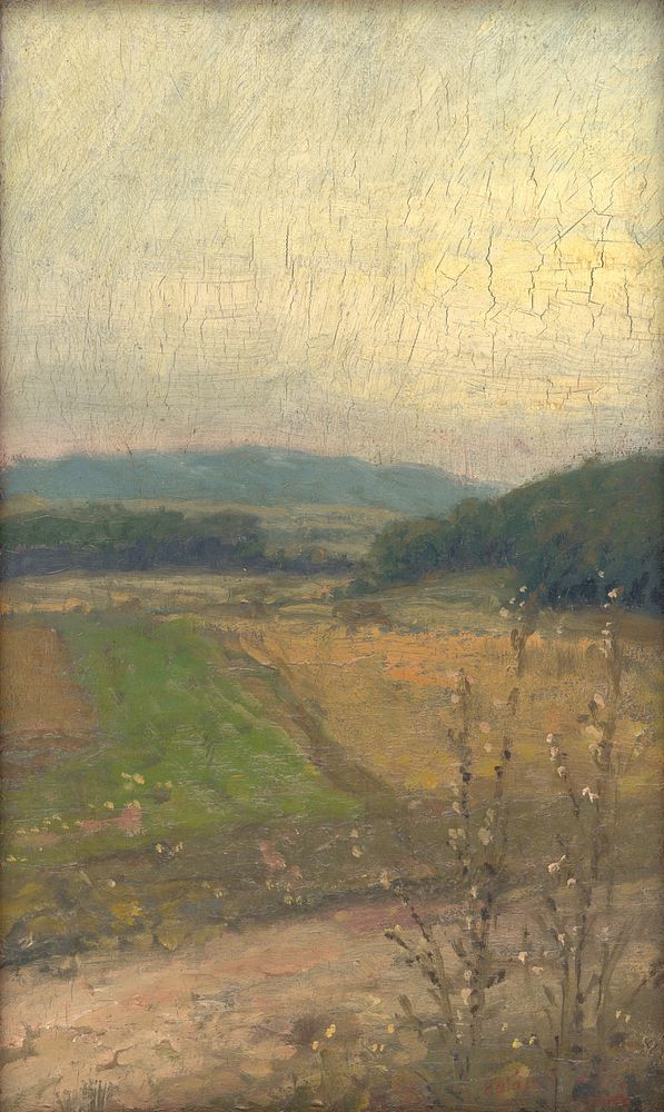 Landscape with hills in the background by Elemír Halász-Hradil