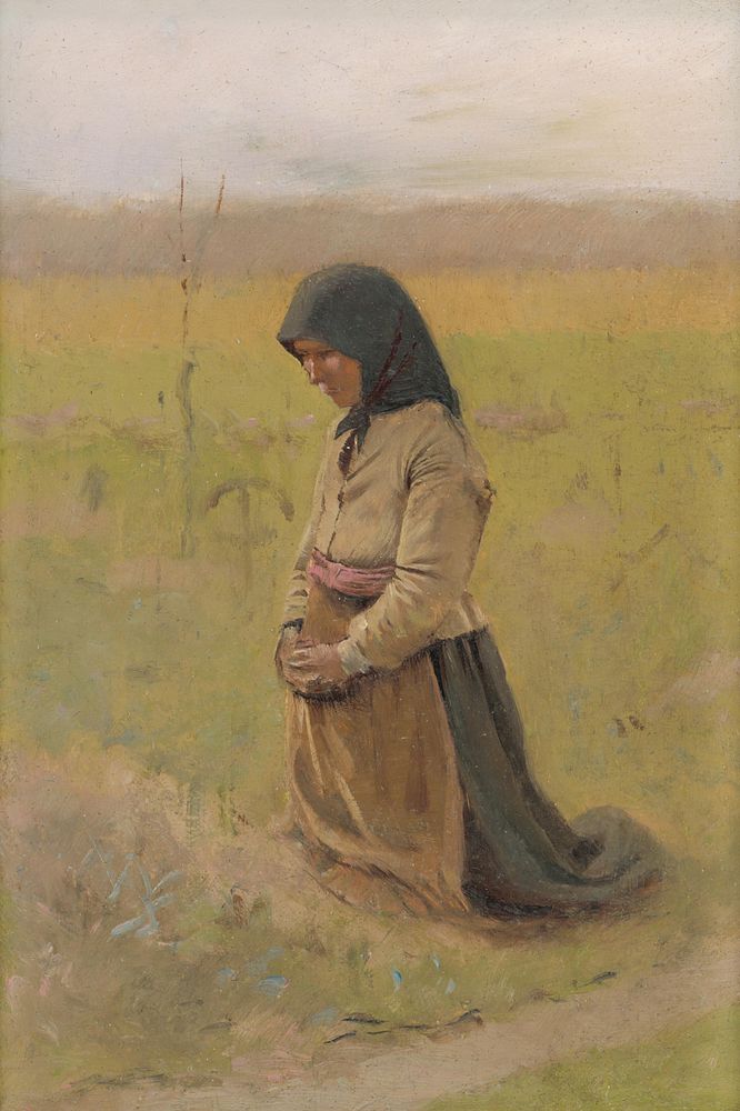 Study of a kneeling woman by László Mednyánszky
