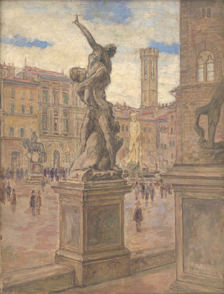 Square in italy - florence by Elemír Halász-Hradil