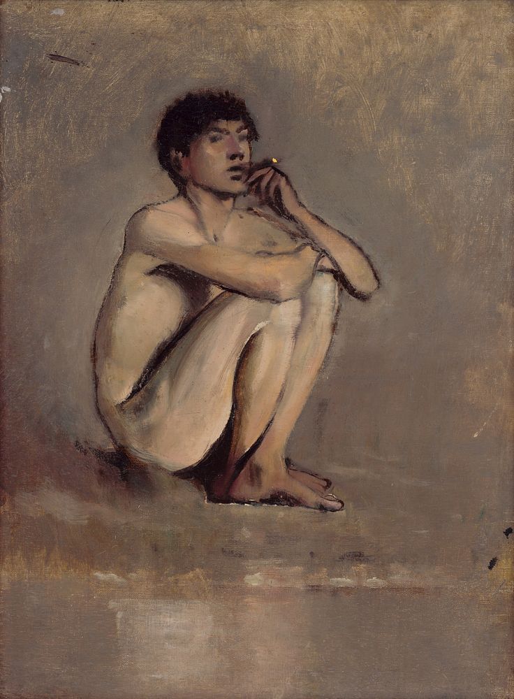 Study of a seated nude of a young man by László Mednyánszky