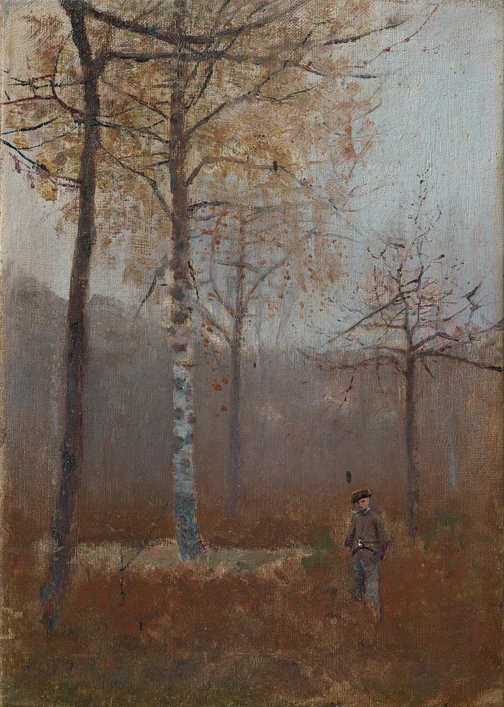 Lonely man in birch grove by László Mednyánszky