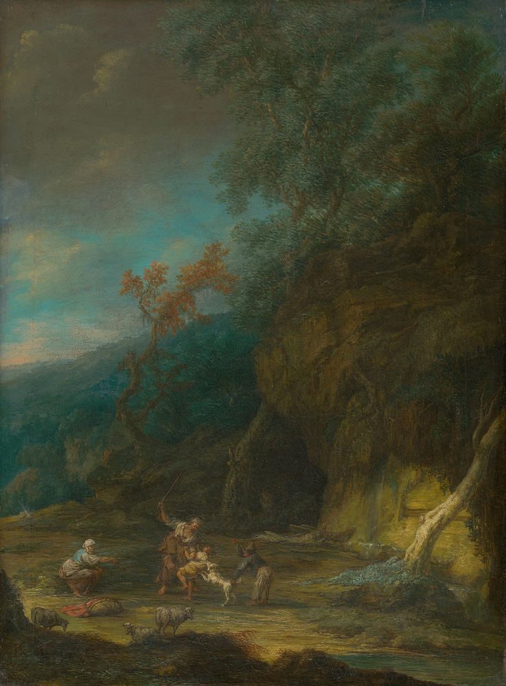 Romantic landscape with figural scene