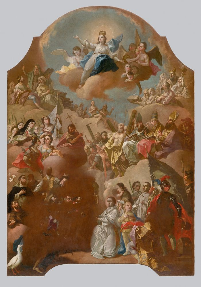 The assumption of the virgin mary surrounded by all saints