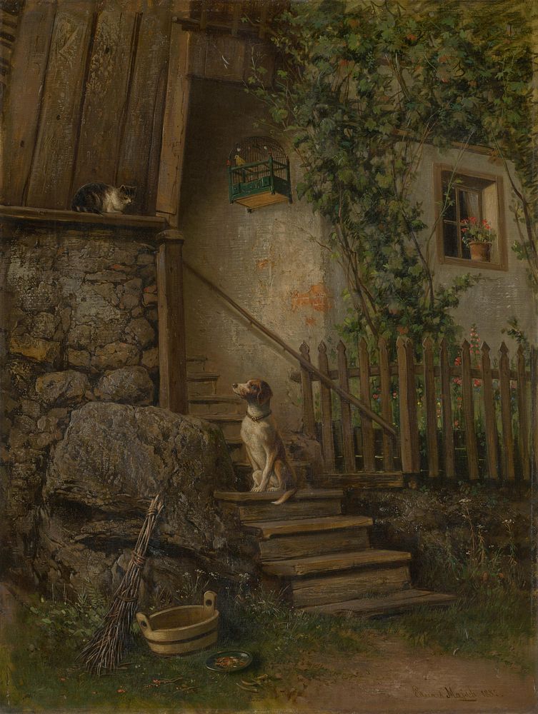 On the porch (dog and cat), Eduard Majsch