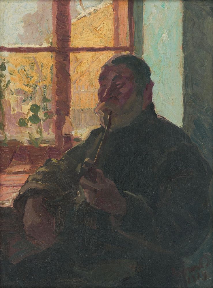 Old man with a pipe by window, József Rippl Rónai