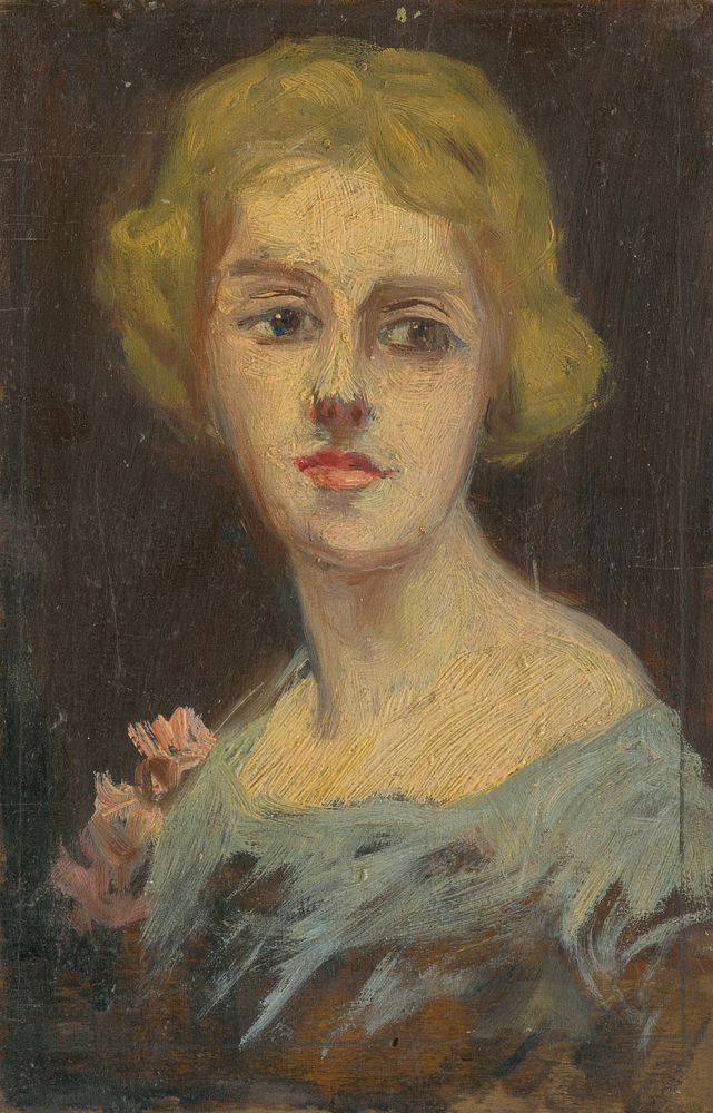 Portrait of a woman in sky-blue dress, Ludovít Pitthordt