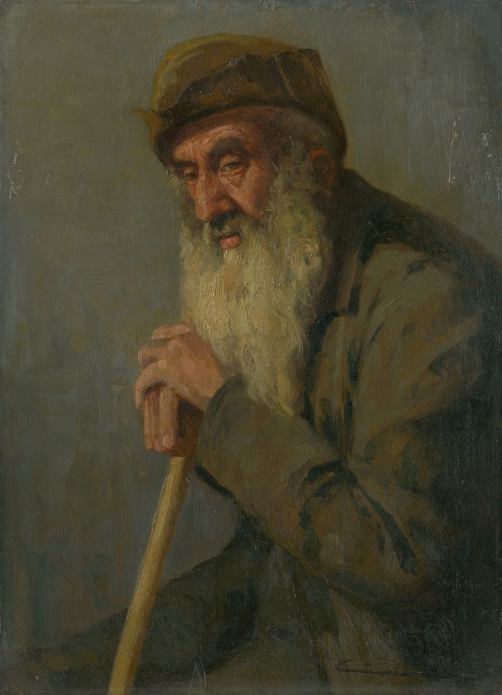 Study of a seated old man by Lajos Csordák