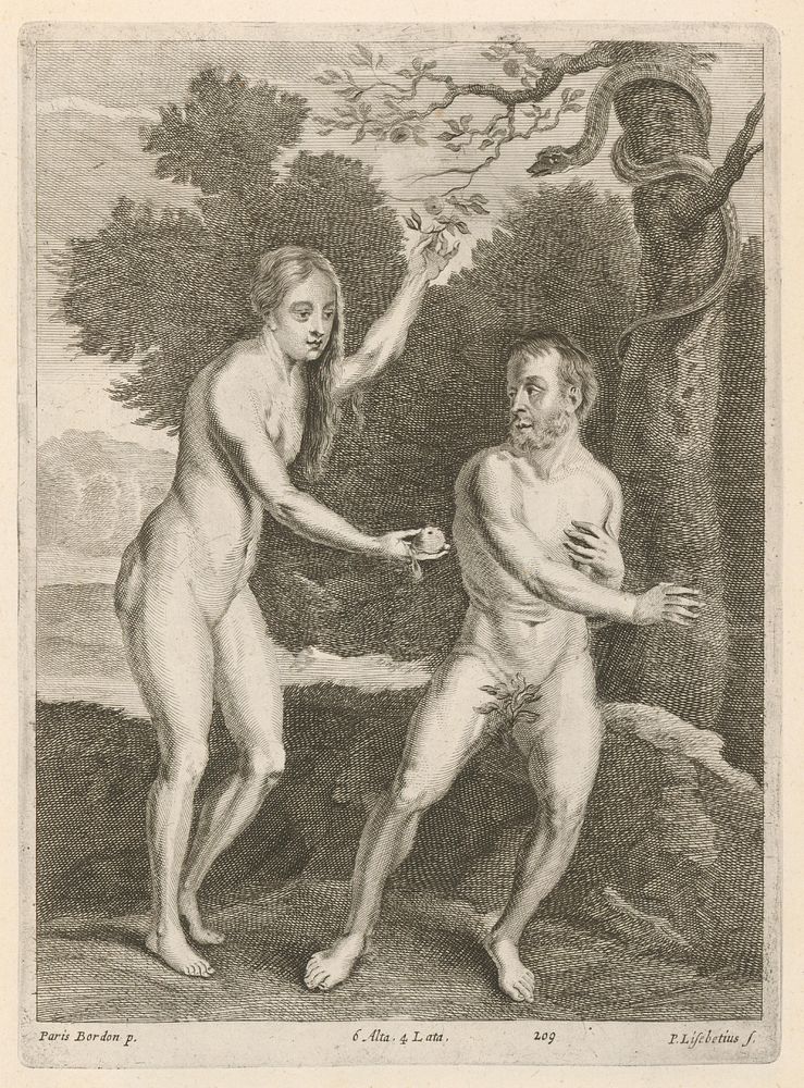 Adam and eve in paradise - eve hands adam an apple, David Teniers Jr