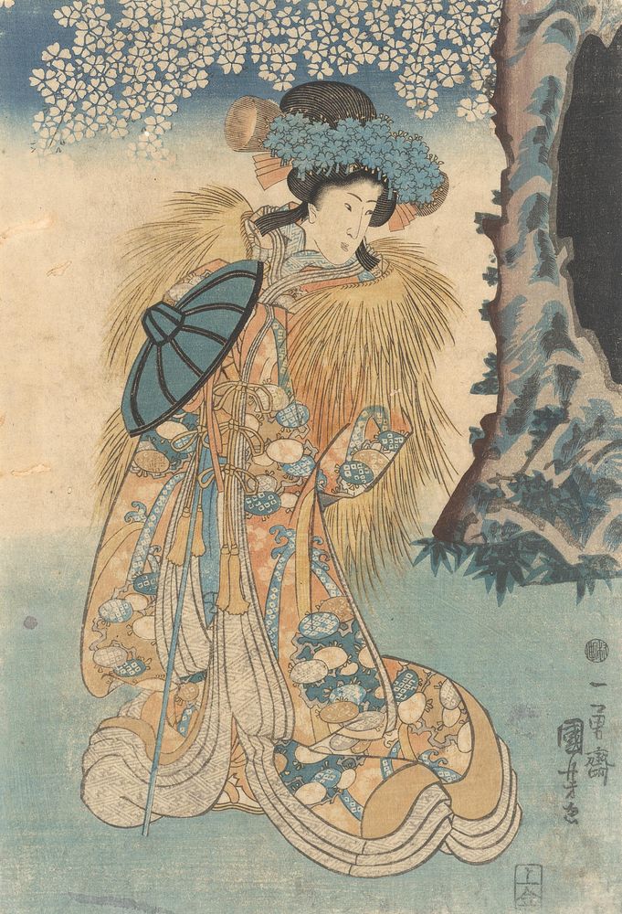 Indulgence/standing under the sakura tree  by Utagawa Kuniyoshi, Utagawa Kuniyoshi