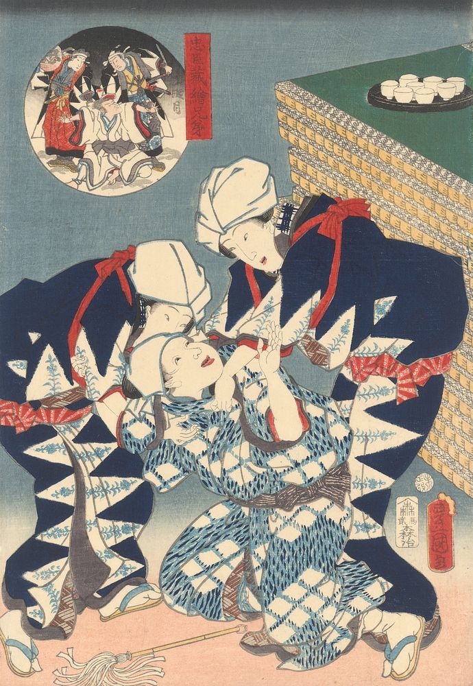 Two women with a drunkard (i) by Utagawa Kunisada