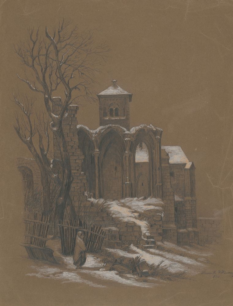 Snowy church ruins, Henriette Jetti Wittmann