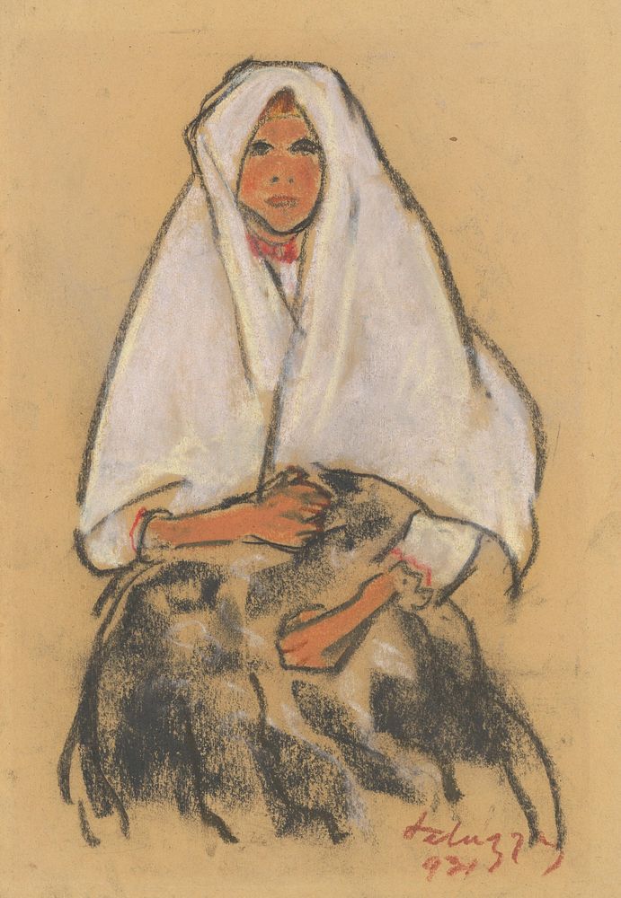 Girl in a white scarf by Zolo Palugyay