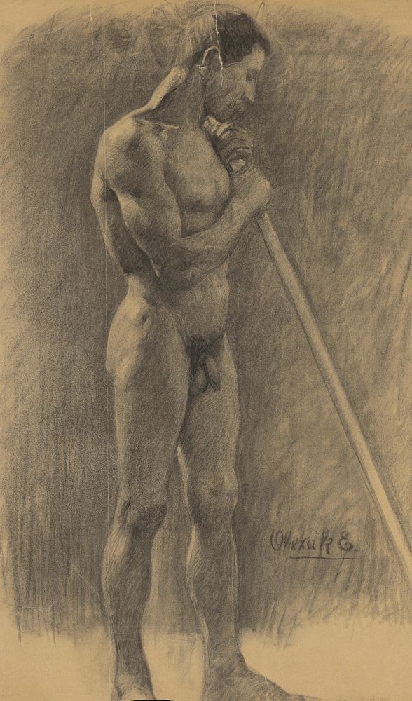 Study of a standing man with a stick, Emil Alexay Olexák
