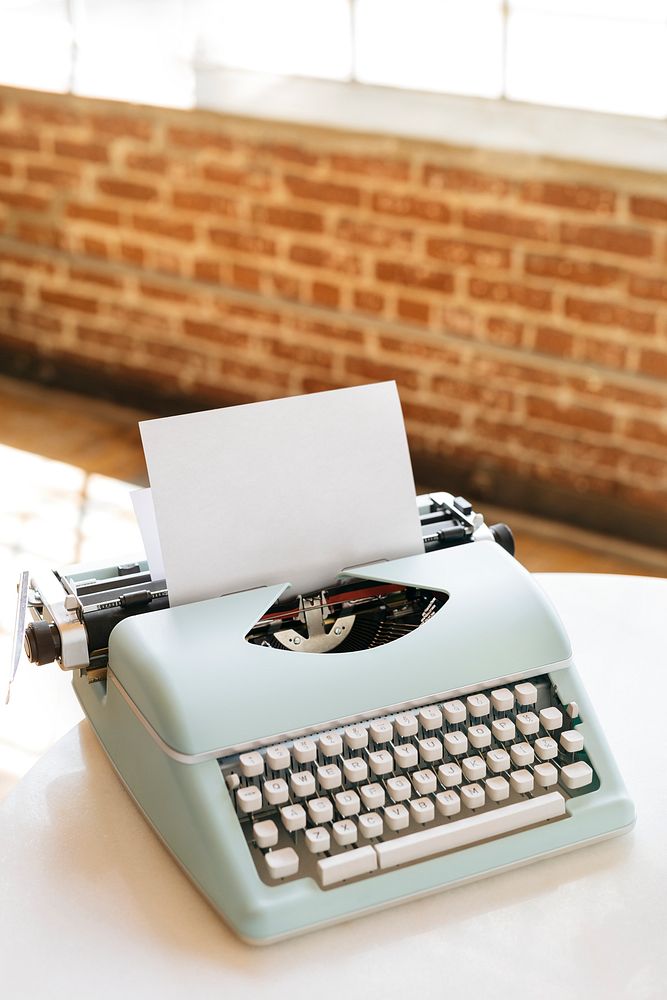 Retro light blue pastel typewriter mockup