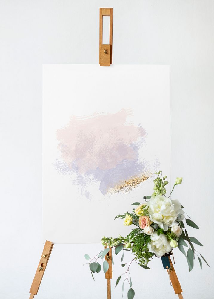 A craft painting on a canvas standing on a easel mockup