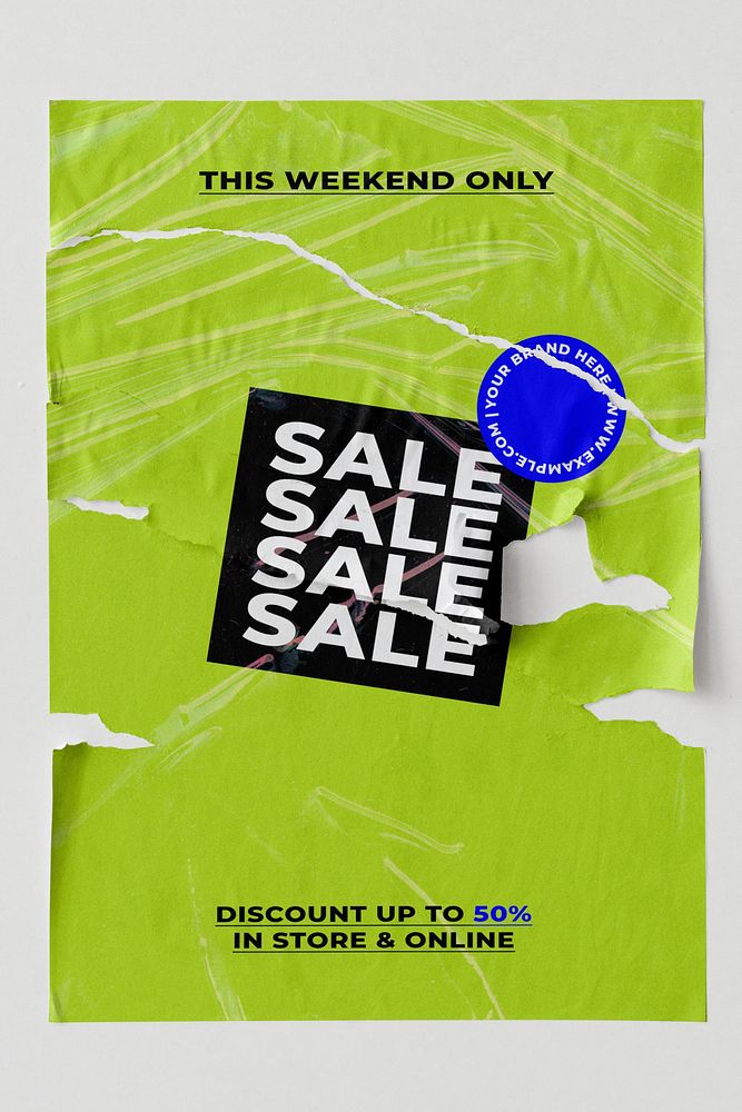 Sale poster mockup psd with neon green background for fashion and trends 