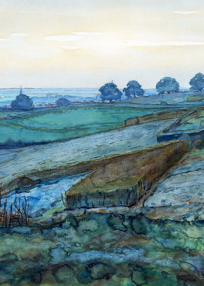 Mondrian&rsquo;s Landscape near Arnhem background, oil painting. Remixed by rawpixel.