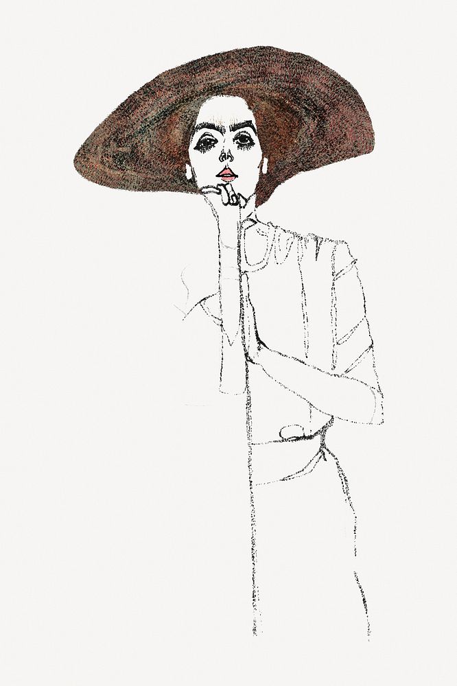 Egon Schiele&rsquo;s Portrait of a Woman clipart, line art drawing psd. Remixed by rawpixel.