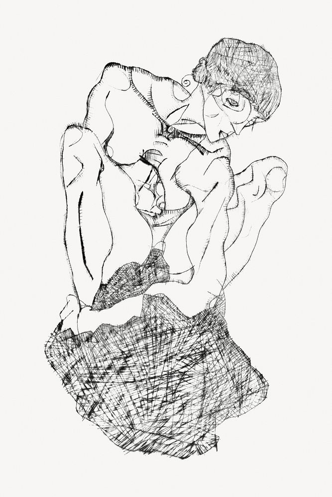  Egon Schiele&rsquo;s naked woman, line art drawing. Remixed by rawpixel.