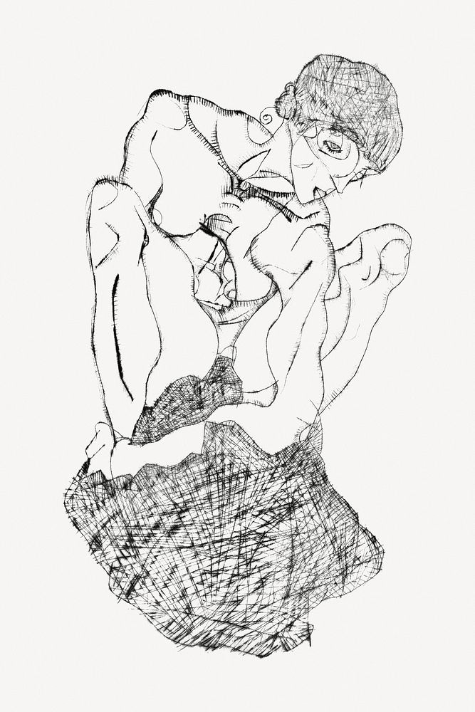  Egon Schiele&rsquo;s naked woman clipart, line art drawing psd. Remixed by rawpixel.