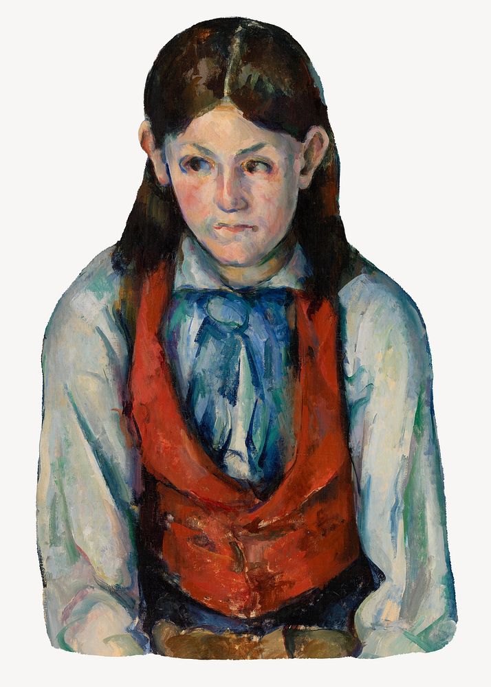 Paul Cezanne&rsquo;s Boy in a Red Vest, post-impressionist portrait painting.   Remixed by rawpixel.