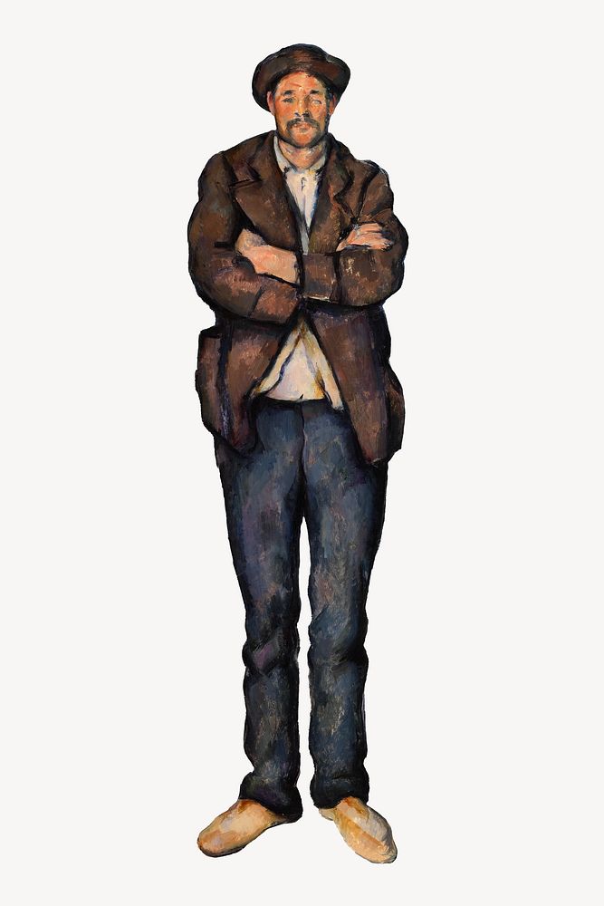 Paul Cezanne&rsquo;s Peasant Standing with Arms Crossed, post-impressionist portrait painting.   Remixed by rawpixel.