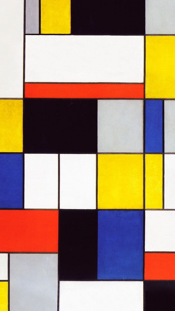  Mondrian&rsquo;s Composition A iPhone wallpaper, Cubism art. Remixed by rawpixel.