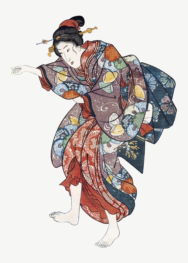 Japanese girls by Ide Tama River psd, ukiyo-e woodblock print by Utagawa Kuniyoshi. Remixed by rawpixel.
