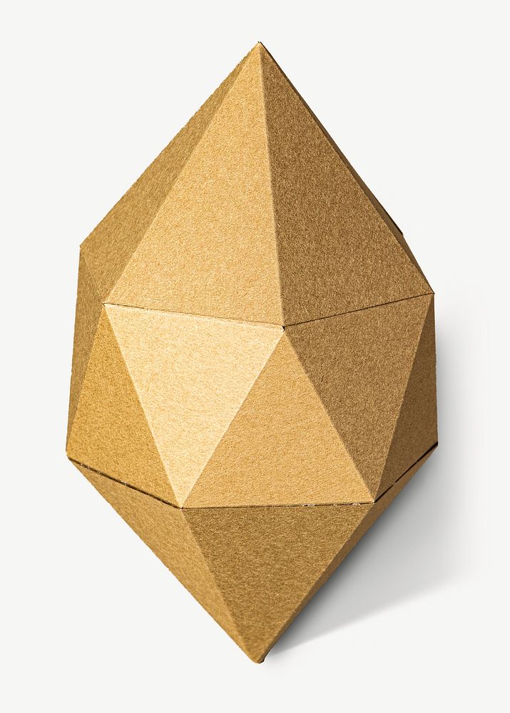 3D golden octahedral polyhedron shaped paper craft collage element psd