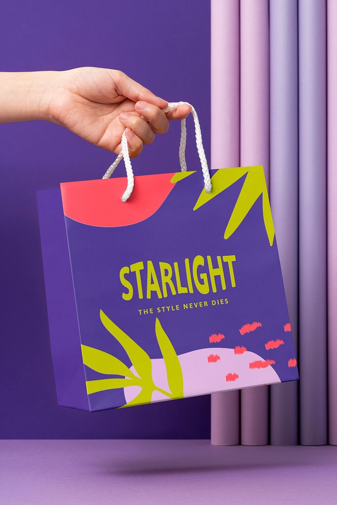 Shopping bag mockup, aesthetic branding design psd