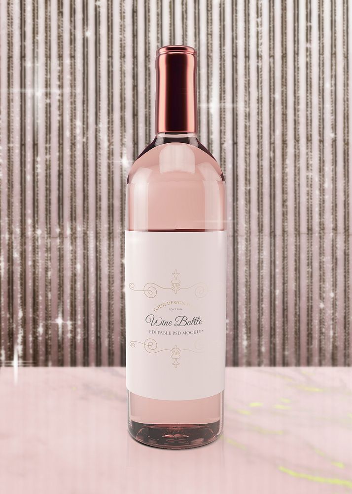 Ros&eacute; wine bottle mockup, editable festive design