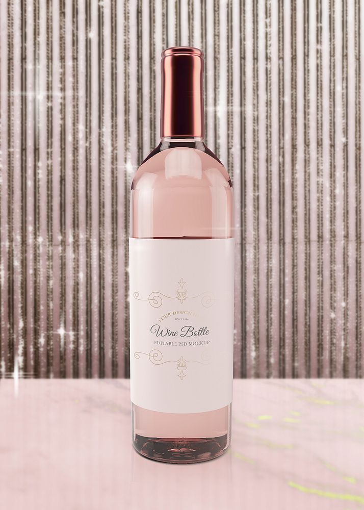 Rosé wine bottle mockup, editable festive design