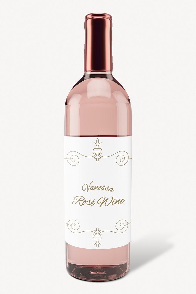 Rosé wine bottle mockup, editable festive design psd