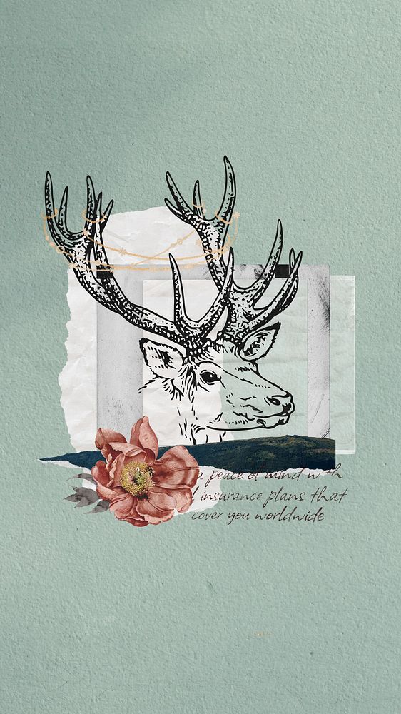 Aesthetic stag deer mobile wallpaper, wildlife illustration