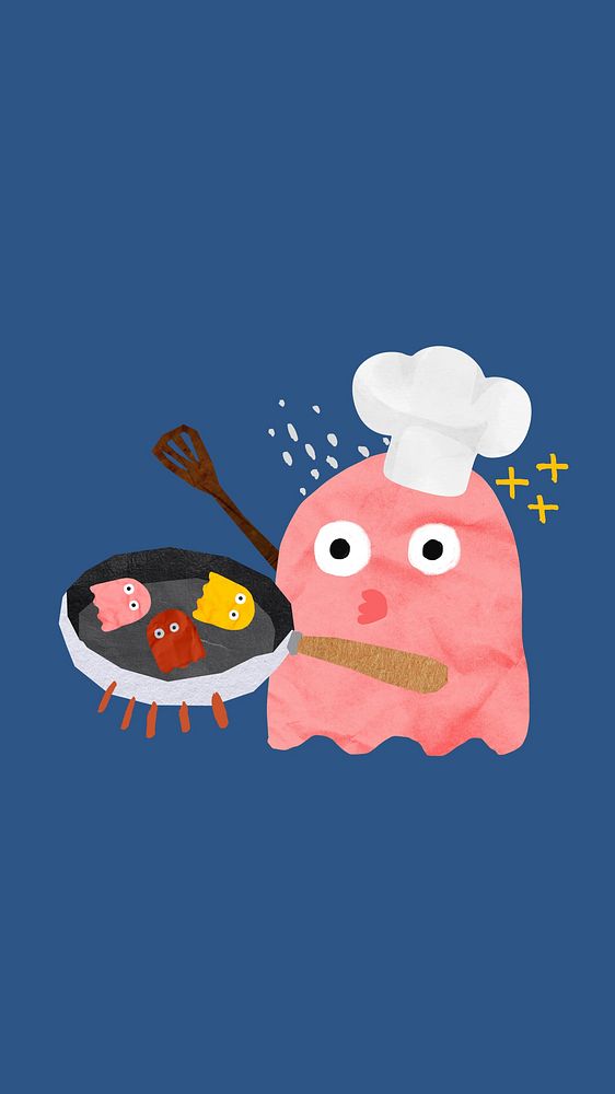 Breakfast chef monster mobile wallpaper, cute cartoon illustration